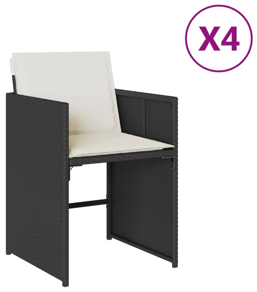 vidaXL Καρέκλες Κήπου 4 τεμ. Μαύρες από Συνθετικό Ρατάν με Μαξιλάρια