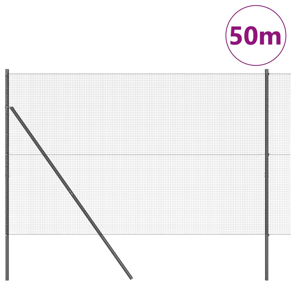 vidaXL Φράχτης συρματόπλεγμα με 7 στυλ Γκρι 1.4x50 μ Μέταλλο