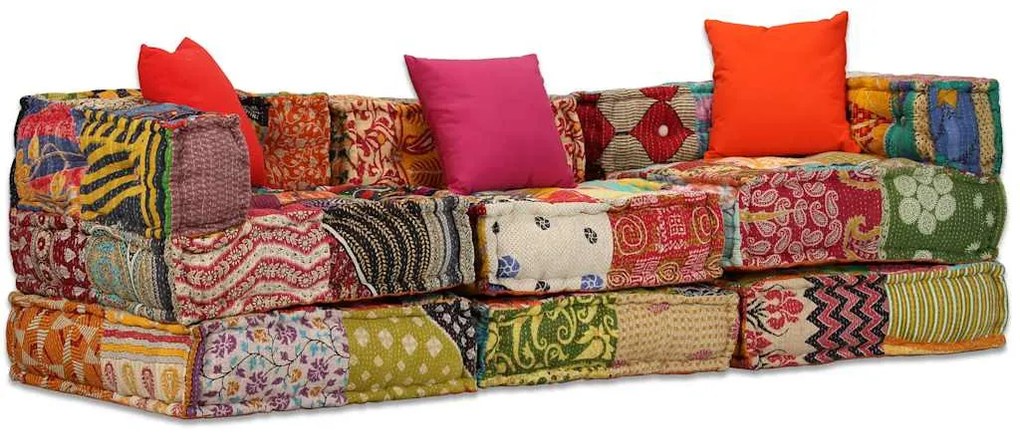 vidaXL Κάθισμα - Πουφ Τριθέσιο Αρθρωτό Patchwork Υφασμάτινο