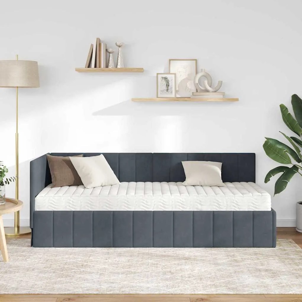 vidaXL Κρεβάτι Γωνίας με στρώμα Σκούρο γκρι 80 x 200 cm Βελούδο
