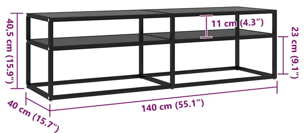 vidaXL Έπιπλο Τηλεόρασης Μαύρο 140 x 40 x 40,5 εκ. από Γυαλί Ασφαλείας