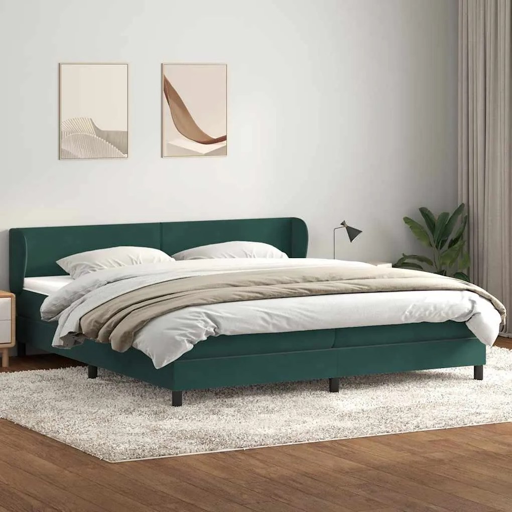 vidaXL Box Spring Κρεβάτι με στρώματα Σκούρο πράσινο Βελούδινο