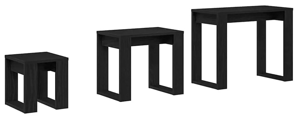 vidaXL Ένθετα τραπέζια 3 pcs Μαύρη Οξυά Επεξεργασμένο ξύλο