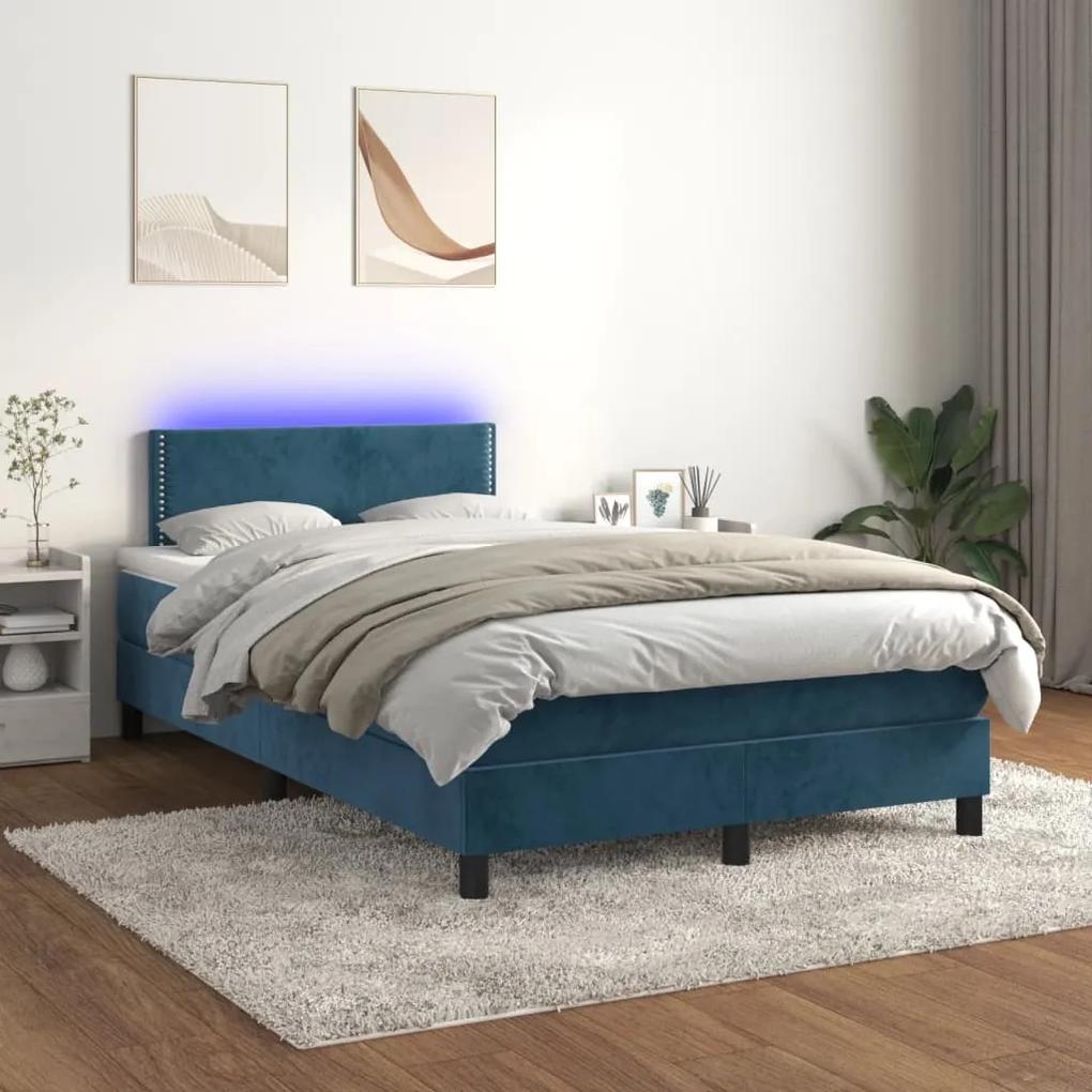 Κρεβάτι Boxspring με Στρώμα &amp; LED Σκ. Μπλε 120x200εκ. Βελούδινο