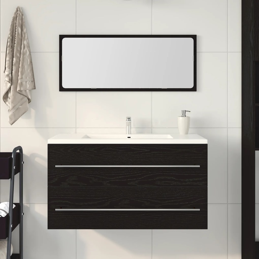 vidaXL Ντουλάπα με Καθρέφτη Μαύρη Βελανιδιά 90x45x1,5 εκ. Κατασκευασμένο Ξύλο
