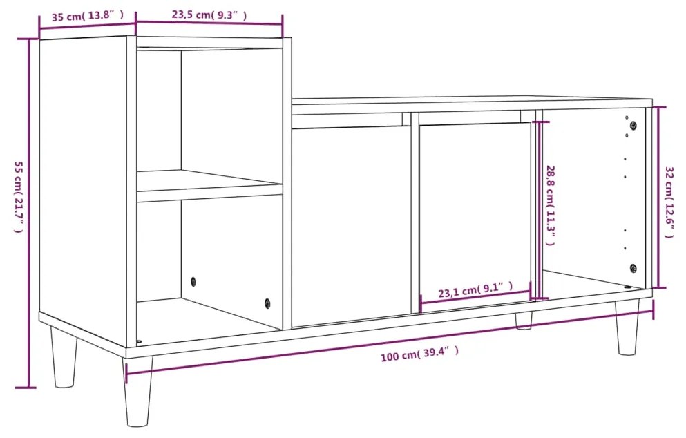 Έπιπλο Τηλεόρασης Μαύρο 100x35x55 εκ. Επεξ. Επεξεργασμένο Ξύλο - Μαύρο