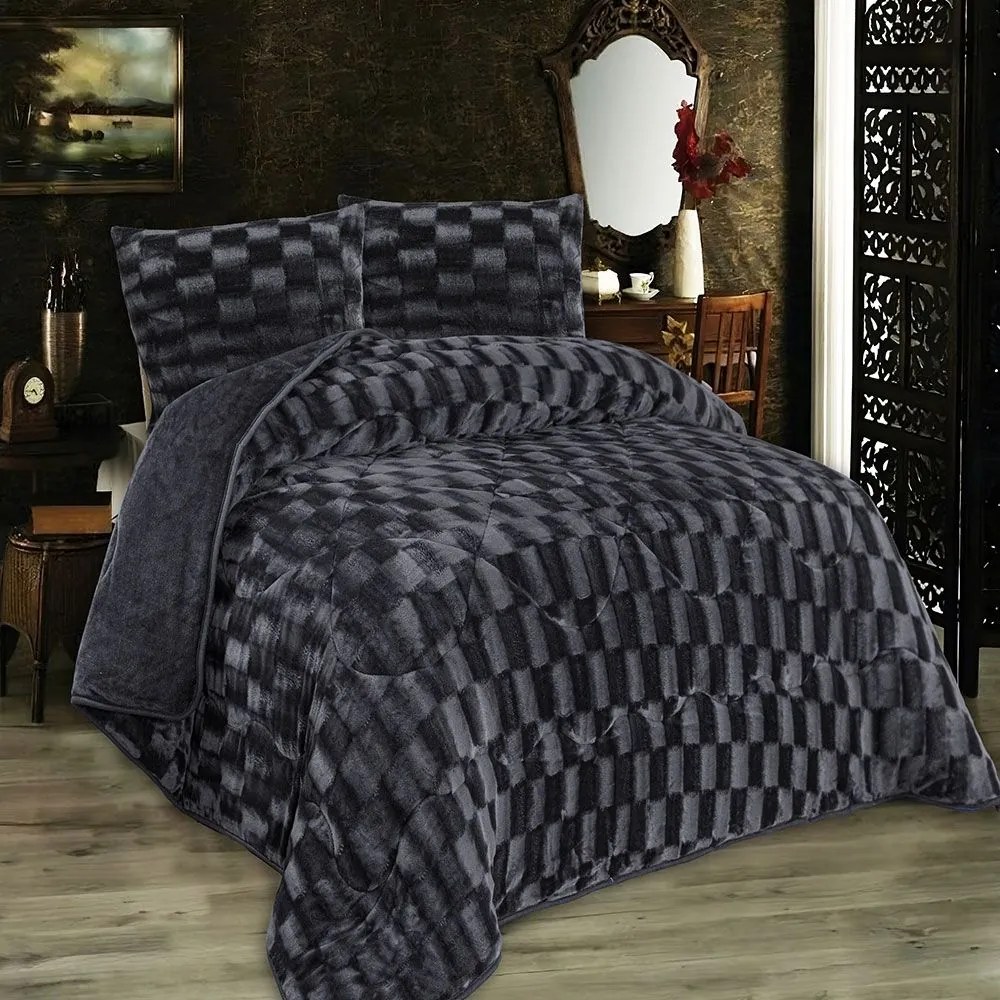Κουβερτοπάπλωμα 1940 Με Εφέ Fleece Grey-Black DimCol Υπέρδιπλo 220x240cm Πολυέστερ