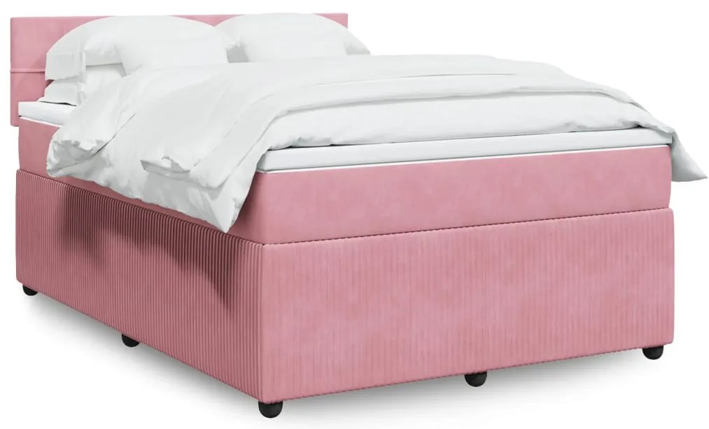 vidaXL Κρεβάτι Boxspring με Στρώμα Ροζ 160x200 εκ. Βελούδινο