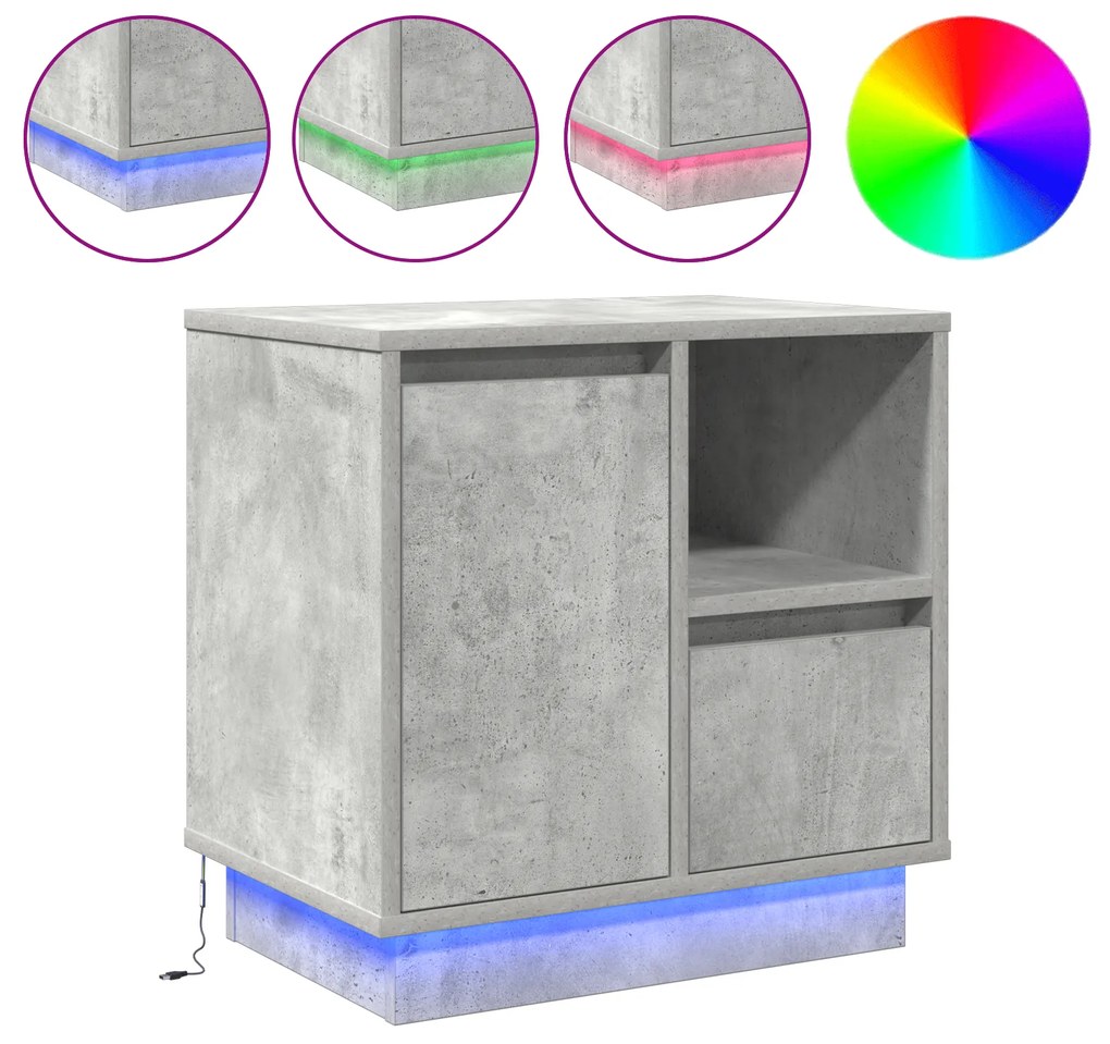 vidaXL Κομοδίνο με LED Γκρι από Σκυρόδεμα 50x34.5x50 εκ.