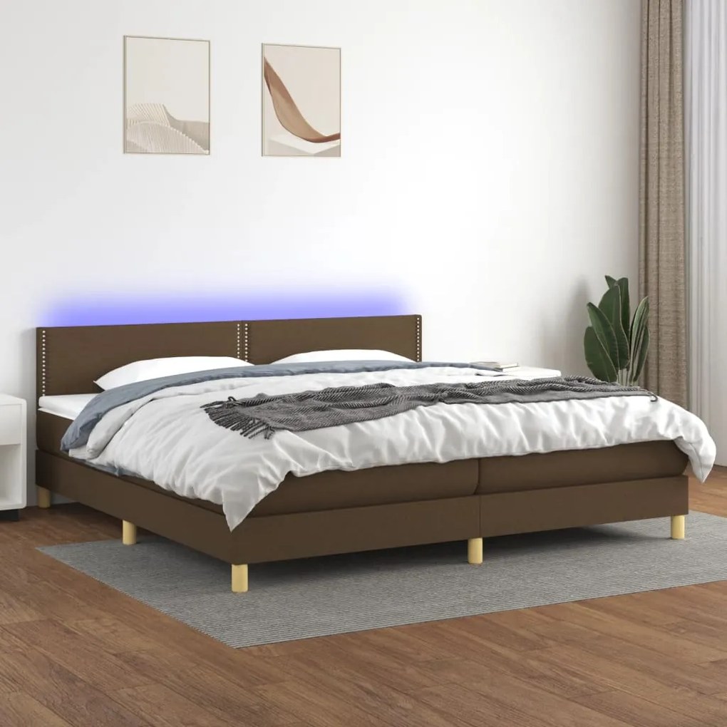 vidaXL Κρεβάτι Boxspring με Στρώμα &amp; LED Σκ.Καφέ 200x200 εκ Υφασμάτινο