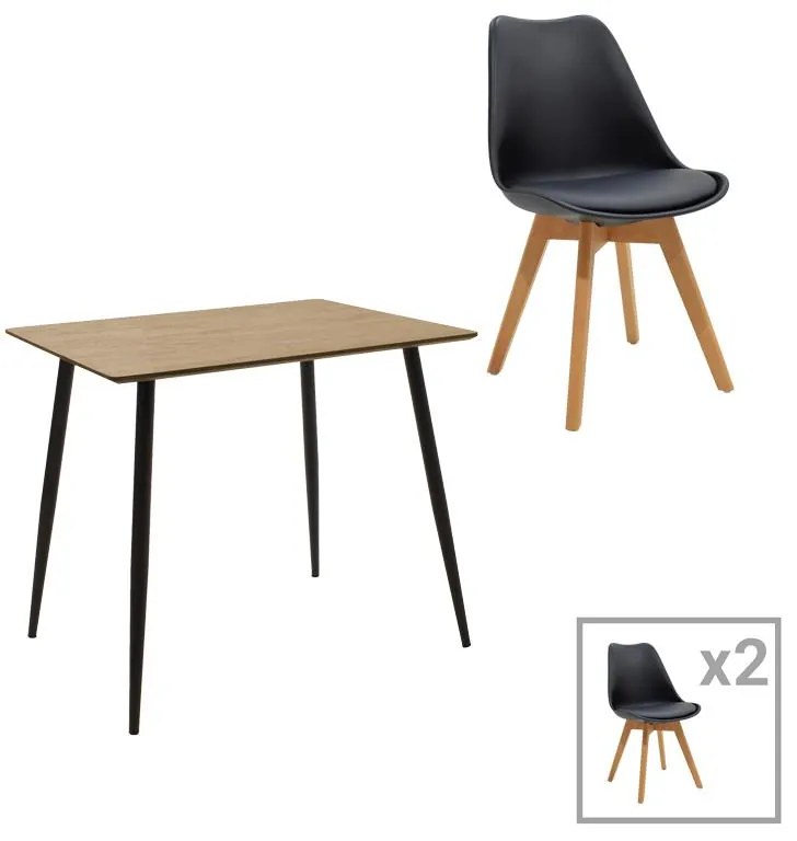 Gaston-Cuba dining table set of 5 pp-mdf in black-sonoma color 70x70x75cm 70x70x75 εκ.