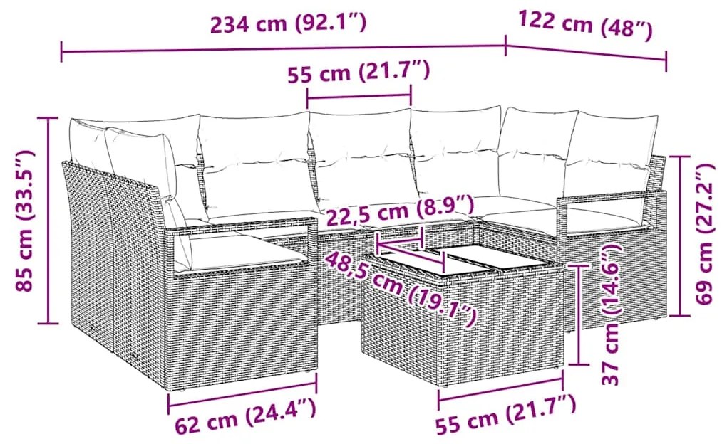 vidaXL Σετ 7 Τεμαχίων Σαλονιού Κήπου με Μαξιλάρια Μπεζ Πολυ Ρατάν