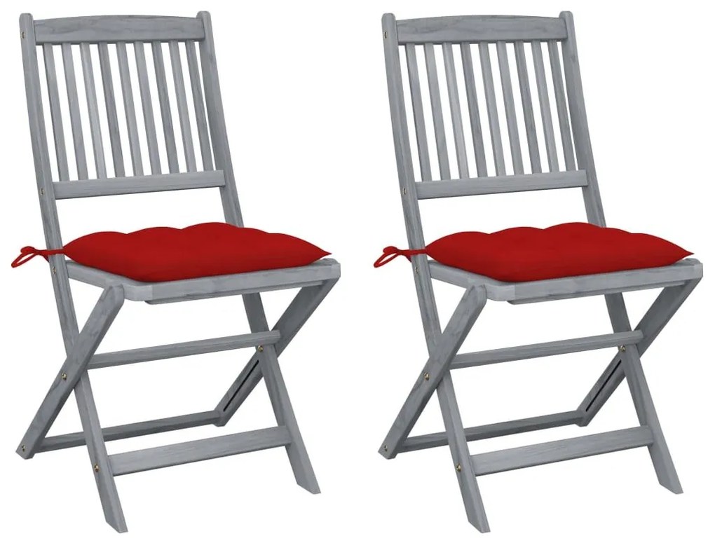 Καρέκλες Εξ. Χώρου Πτυσσόμενες 2 τεμ. Ξύλο Ακακίας με Μαξιλάρια - Κόκκινο