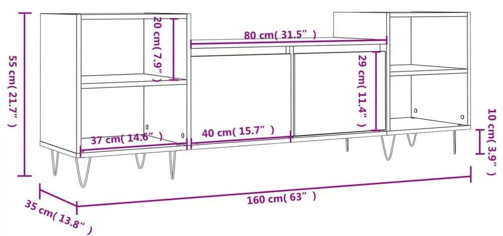 Έπιπλο Τηλεόρασης Γυαλ. Λευκό 160x35x55 εκ. Επεξεργασμένο Ξύλο - Λευκό