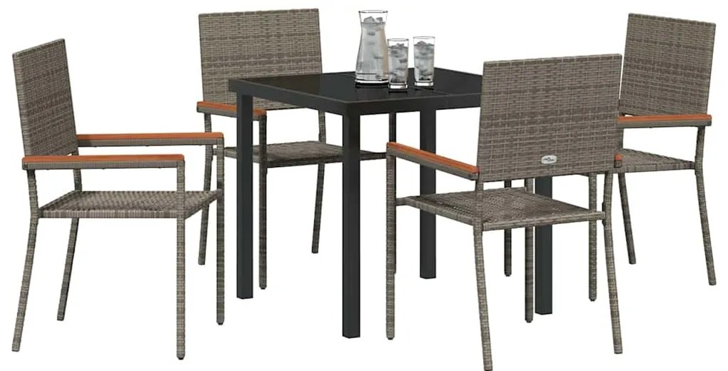 vidaXL Σέτ φαγητού για κήπο 5 pcs Γκρι Πολυ ράταν