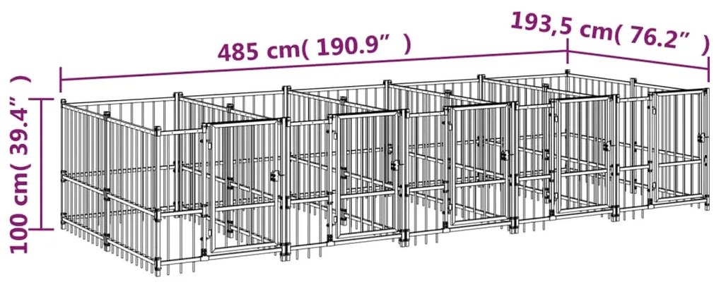 vidaXL Κλουβί Σκύλου Εξωτερικού Χώρου 9,38 μ² από Ατσάλι