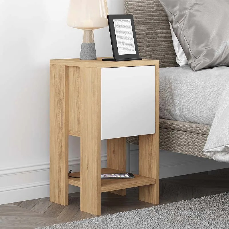 Κομοδίνο Ema Megapap χρώμα sapphire oak - λευκό 30x30x55εκ.-GP037-0010,5