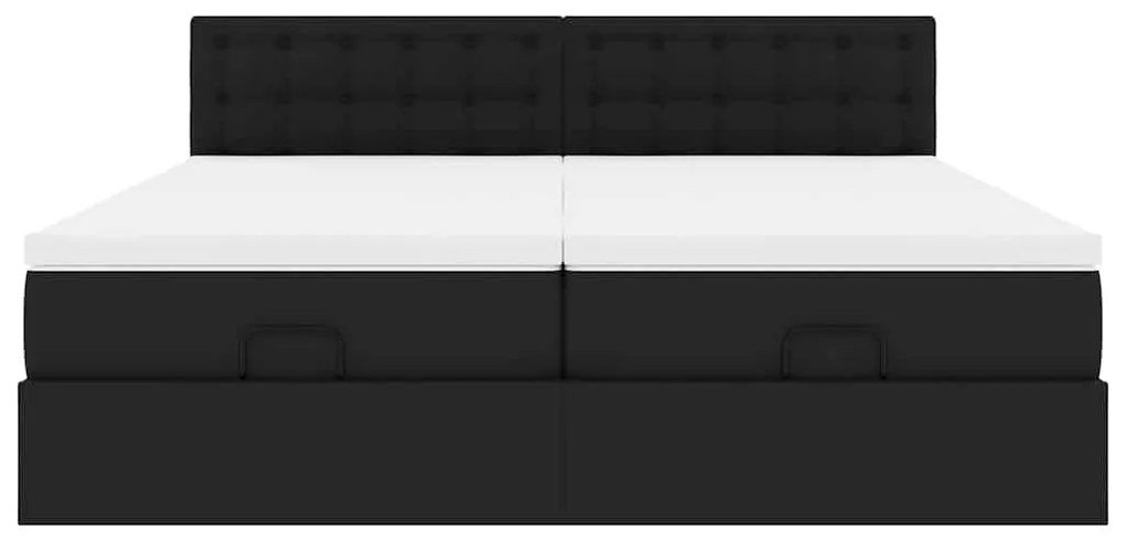 vidaXL Οθωμανικό κρεβάτι με στρώματα Μαύρο 200x200cm Faux Leather