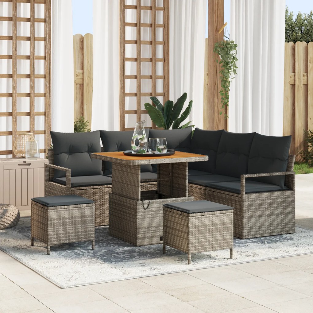 vidaXL Σετ Καναπέ Κήπου με μαξιλάρι 8 pcs Γκρι Πολυ ράταν