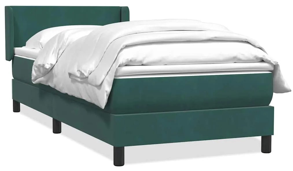 vidaXL Κρεβάτι Boxspring με Στρώμα Σκούρο Πράσινο 100x210εκ. Βελούδινο