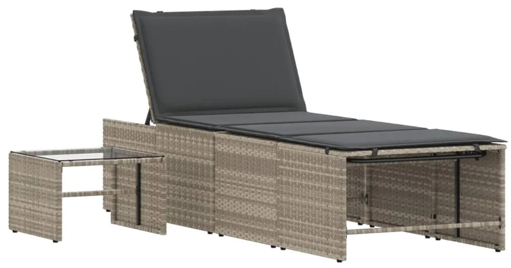 vidaXL Ξαπλώστρες 2 τεμ. με Τραπέζι Ανοιχτό Γκρι από Συνθετικό Ρατάν