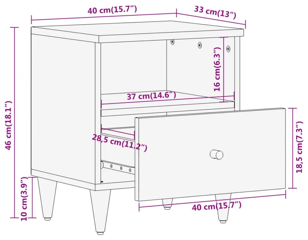 ΚΟΜΟΔΙΝΑ 2 ΤΕΜ. 40 X 33 X 46 ΕΚ. ΑΠΟ ΜΑΣΙΦ ΞΥΛΟ ΜΑΝΓΚΟ 358255