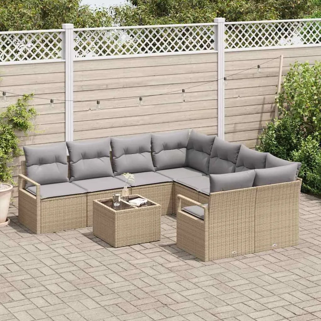 vidaXL Σετ Καναπέ Κήπου με μαξιλάρι 9 pcs Μπεζ, Γκρι 55 x 55 x 37 εκ