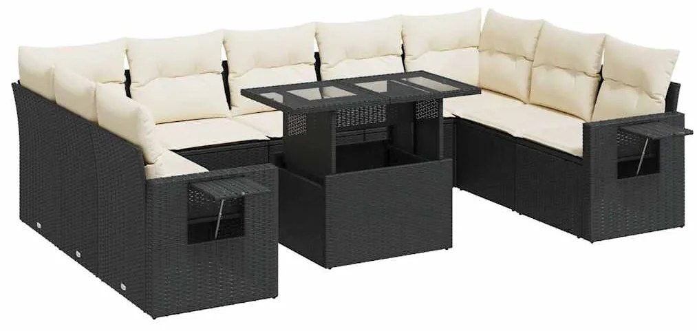 vidaXL Σαλόνι Κήπου Σετ 10 Τεμαχίων Μαύρο Συνθετικό Ρατάν με Μαξιλάρια