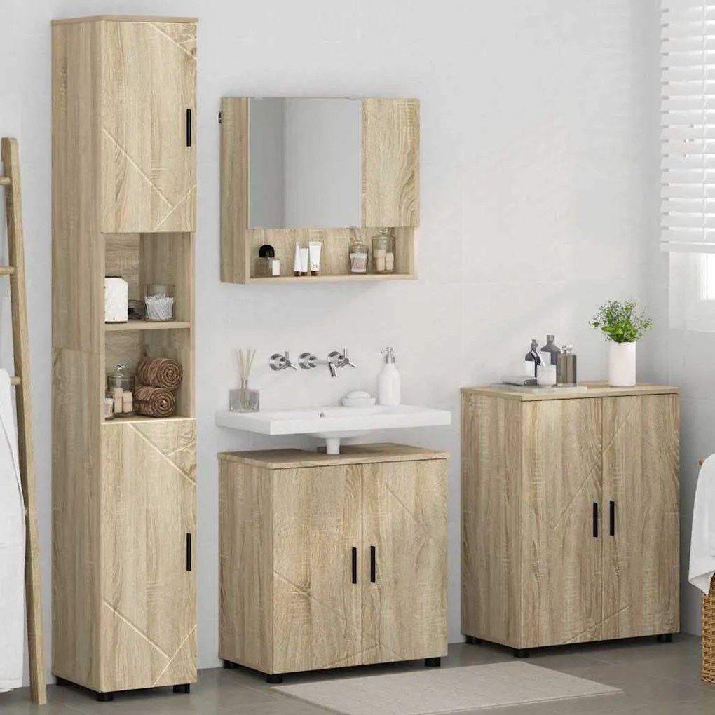 vidaXL Σετ Επίπλων Μπάνιου με πόρτα 4 pcs Sonoma Δρυς 61 x 35 x 64 εκ.