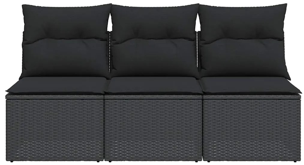 vidaXL Καναπές Κήπου 3 Θέσεων με Μαξιλάρια Μαύρο από Συνθετικό Ρατάν