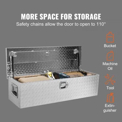 VEVOR Heavy Duty Aluminum Truck Bed Tool Box, Diamond Plate Tool Box with Side Handle and Lock Keys, Storage Tool Box Chest Box Organizer for Pickup, Truck Bed, RV, Trailer, 39&quot;x13&quot;x10&quot;, Silver