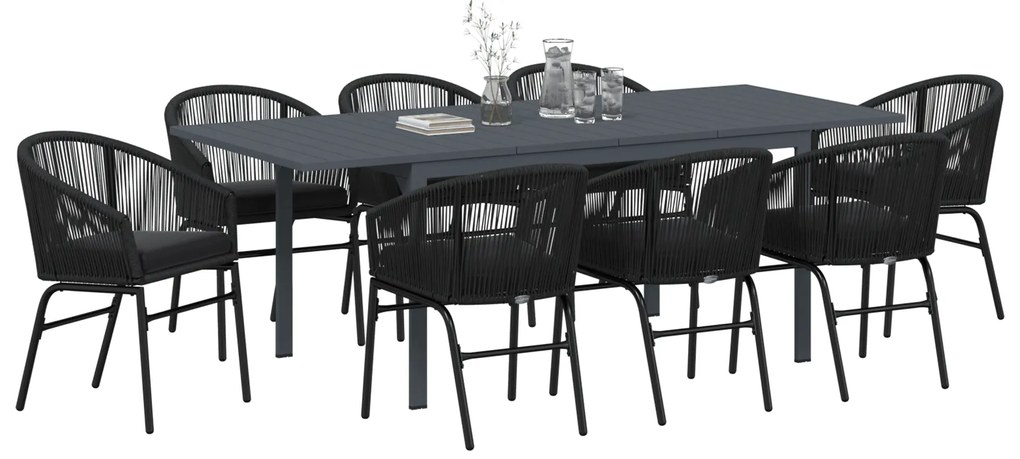 vidaXL Σετ Τραπεζαρίας Κήπου 9 pcs Μαύρο Large Μέταλλο & Πλαστικό