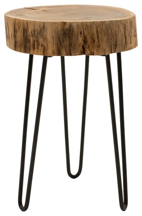 Βοηθητικό τραπέζι Tripp pakoworld μασίφ ξύλο ακακίας σε φυσική απόχρωση με μαυρα μεταλλικά πόδια 32x30x47εκ