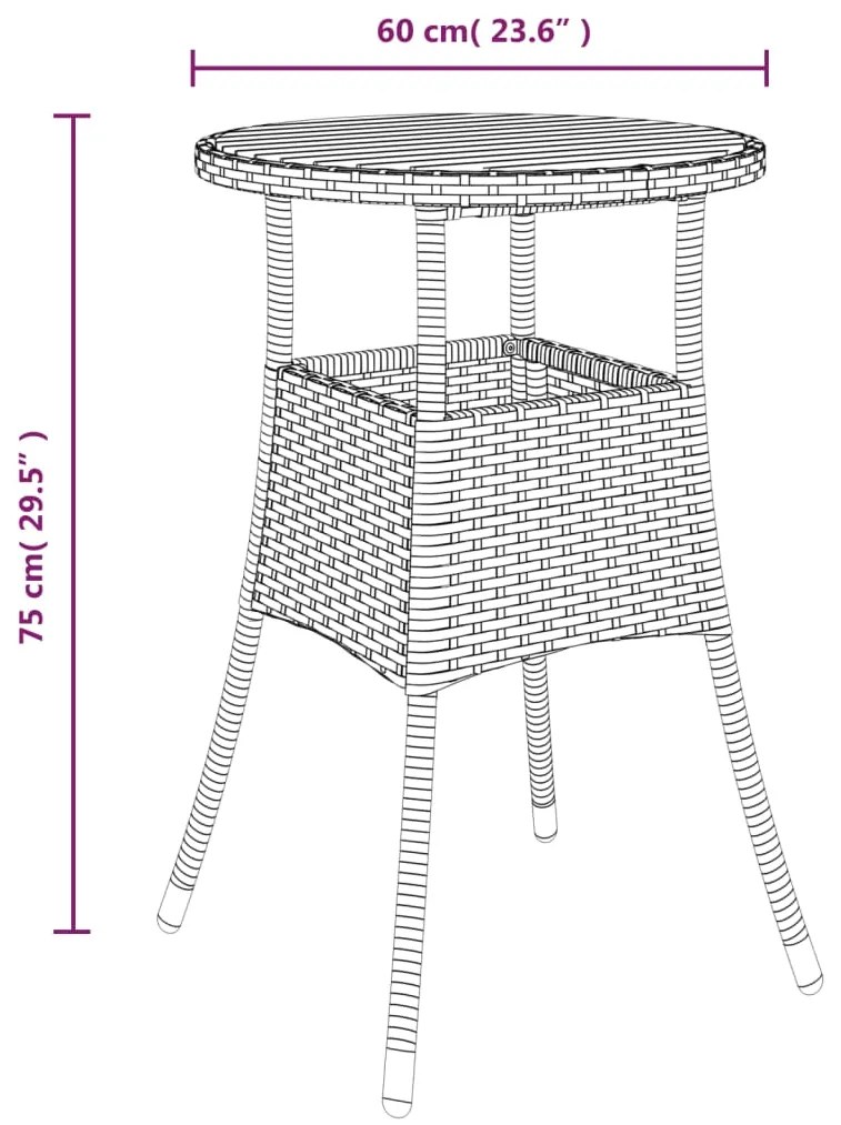 vidaXL Τραπέζι Κήπου Μαύρο Ø60 x 75 εκ. Συνθετικό Ρατάν/Ξύλο Ακακίας
