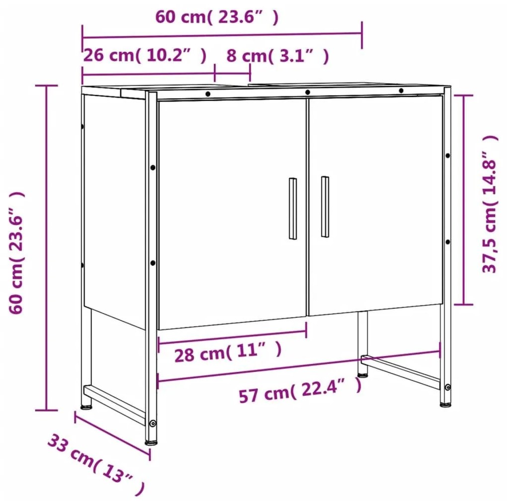 Ντουλάπι Νιπτήρα Μπάνιου Μαύρο 60x33x60 εκ. Επεξεργασμένο Ξύλο - Μαύρο