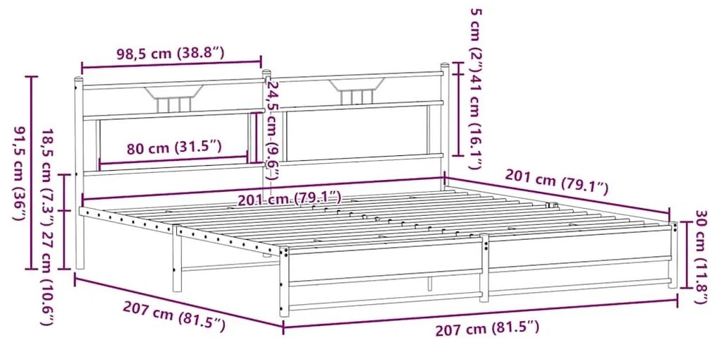 Σκελετός Κρεβ. Χωρίς Στρώμα Καφέ Δρυς 200x200 εκ. Μεταλλικό - Καφέ