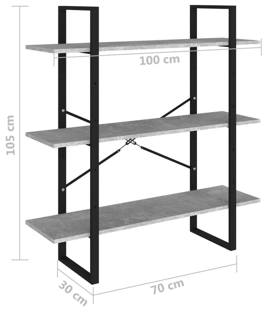 Βιβλιοθήκη Γκρι Σκυροδέματος 100 x 30 x 105 εκ. από Επεξ. Ξύλο - Γκρι