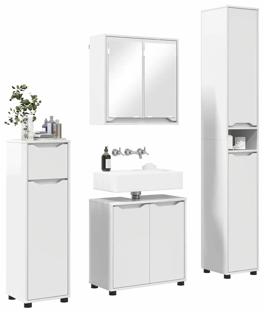 vidaXL Σετ Επίπλων Μπάνιου με συρτάρι 4 pcs Υψηλής γυαλάδας λευκό