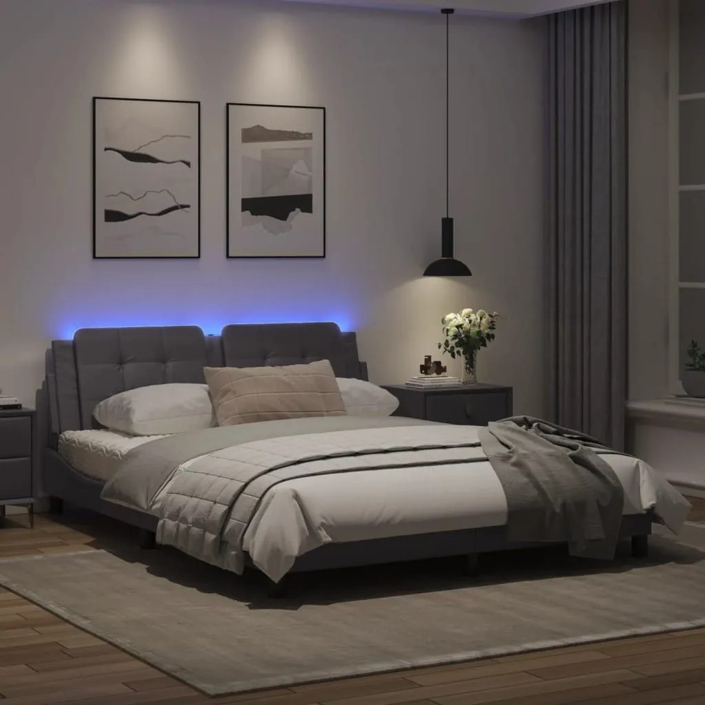 Πλαίσιο Κρεβατιού με LED Γκρι 160x200 εκ. Συνθετικό Δέρμα - Γκρι