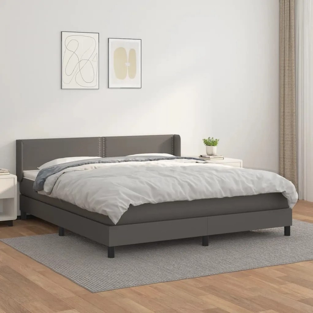 vidaXL Κρεβάτι Boxspring με Στρώμα Γκρι 180x200 εκ. Συνθετικό Δέρμα