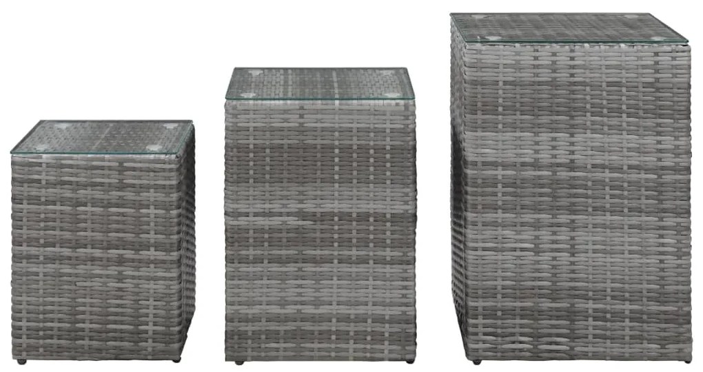 vidaXL Τραπεζάκια 3 τεμ. Γκρι Συνθετικό Ρατάν με Γυάλινη Επιφάνεια