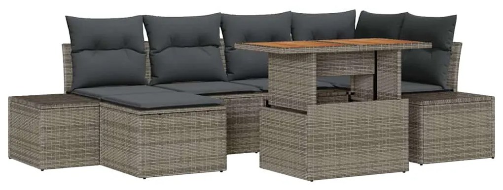 vidaXL Σέτ φαγητού για κήπο με μαξιλάρι 7 pcs Γκρι, Καφέ