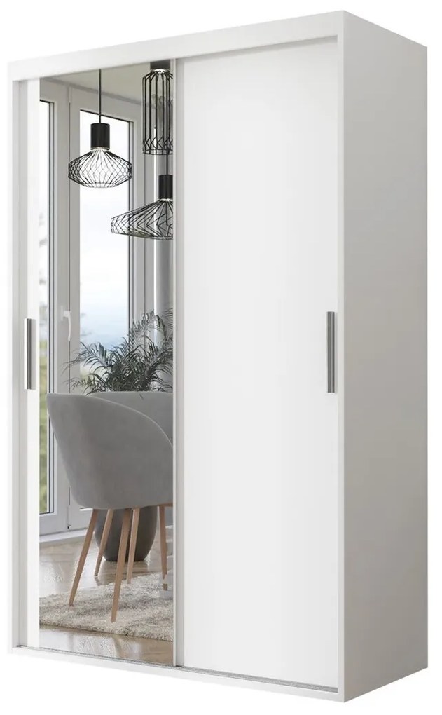 Ντουλάπα Miami 242, Άσπρο, 205x120x60cm, 118 kg, Πόρτες ντουλάπας: Ολίσθηση, Αριθμός ραφιών: 4, Αριθμός ραφιών: 4 | Epipla1.gr