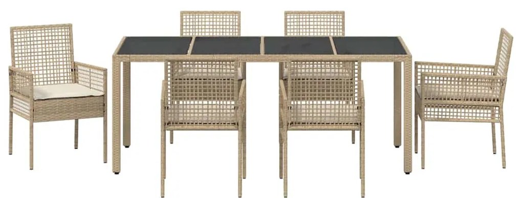 vidaXL Σέτ φαγητού για κήπο 7 pcs Μπεζ συνθετικό ρατάν