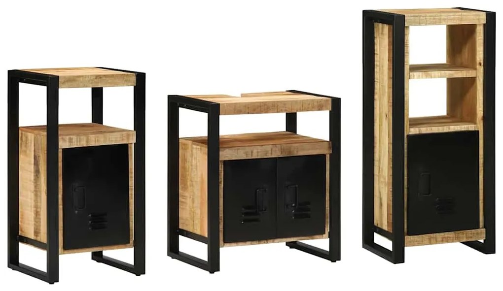 vidaXL Σετ Επίπλων Μπάνιου 3 pcs Καφέ και Μαύρο Στερεό ξύλο μάνγκο