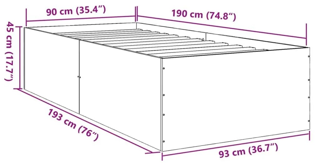 Πλαίσιο Κρεβατιού Γκρι Σκυροδέματος 90 x 190 εκ. Επεξεργ. Ξύλο - Γκρι