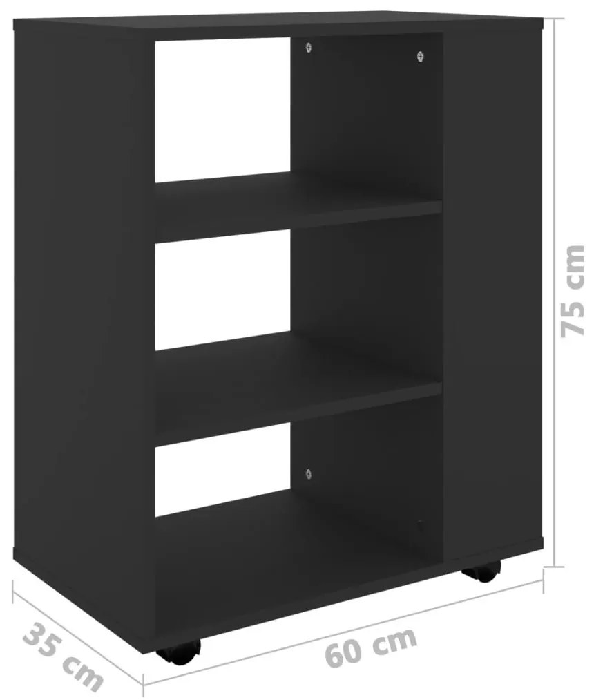 Ντουλάπι Τροχήλατο Μαύρο 60 x 35 x 75 εκ. από Επεξ. Ξύλο - Μαύρο