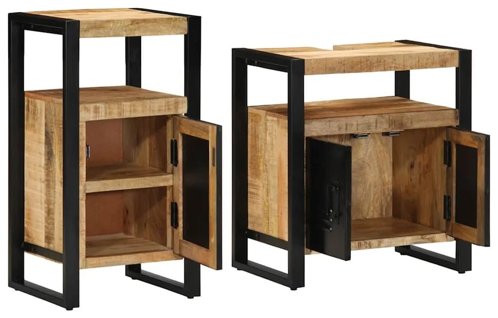 vidaXL Σετ Επίπλων Μπάνιου 2 pcs Καφέ Συμπαγές Χοντρό Ξύλο Μάνγκο