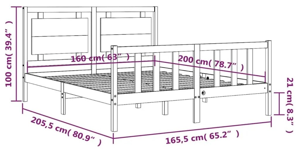 Σκελετός Κρεβ. Χωρίς Στρώμα Λευκό 160x200 εκ Μασίφ Πεύκο - Λευκό