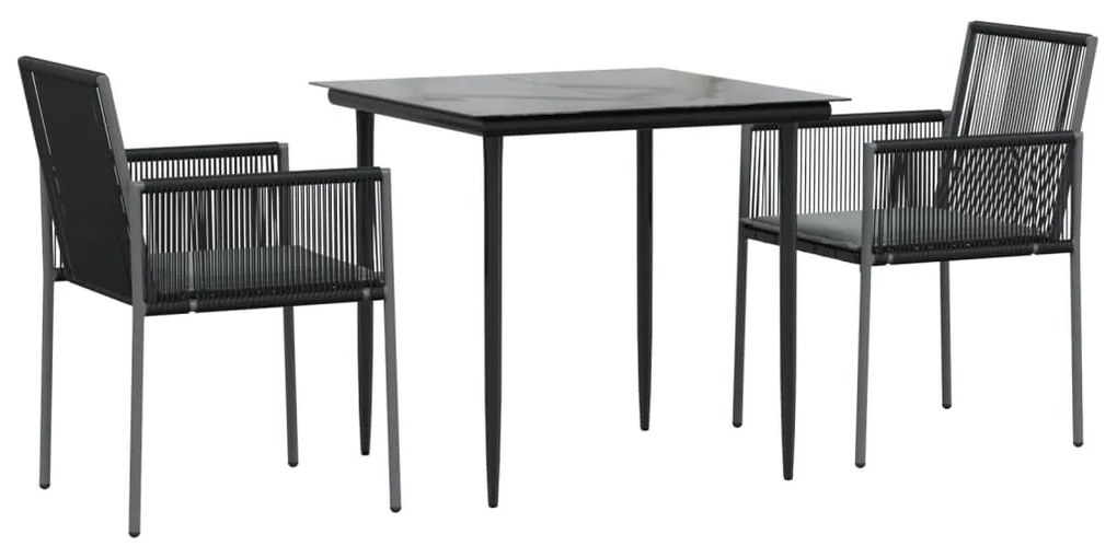 vidaXL Τραπεζαρία Κήπου Σετ 3τεμ Μαύρο Συνθ. Ρατάν/Ατσάλι με Μαξιλάρια